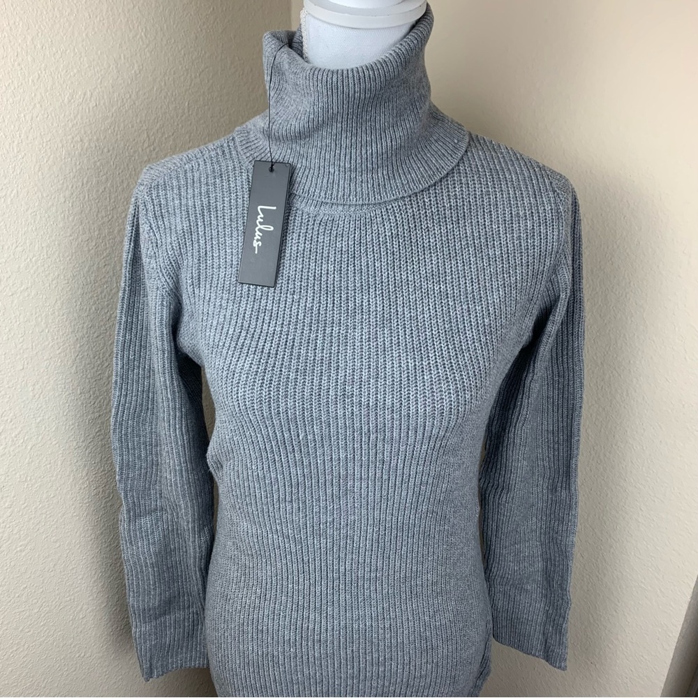 Lulus NWT Sheerah Turtleneck Heather Grey Midi Knit Sweater Dress - Picture 5 of 16